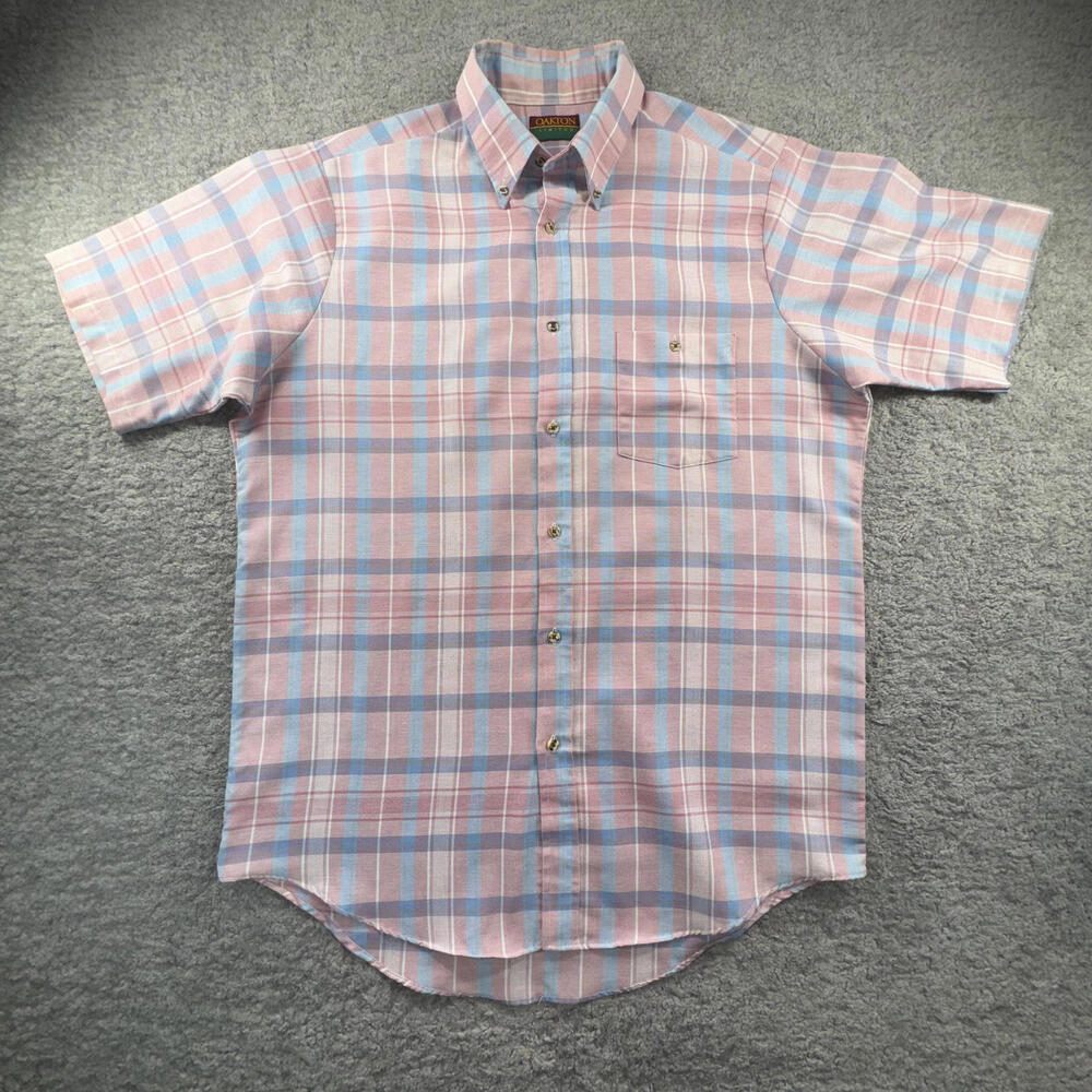 Oakton Limited Men's Button-Up‎ Shirt Pink Blue Plaid Short Sleeve XXL